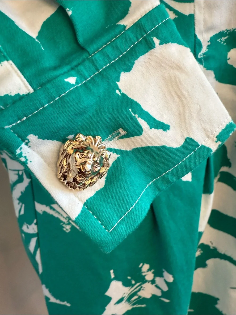 Anne Klein 4P Green White Floral Shirt Dress Petite Button Front Stretch Cotton - Picture 6 of 13